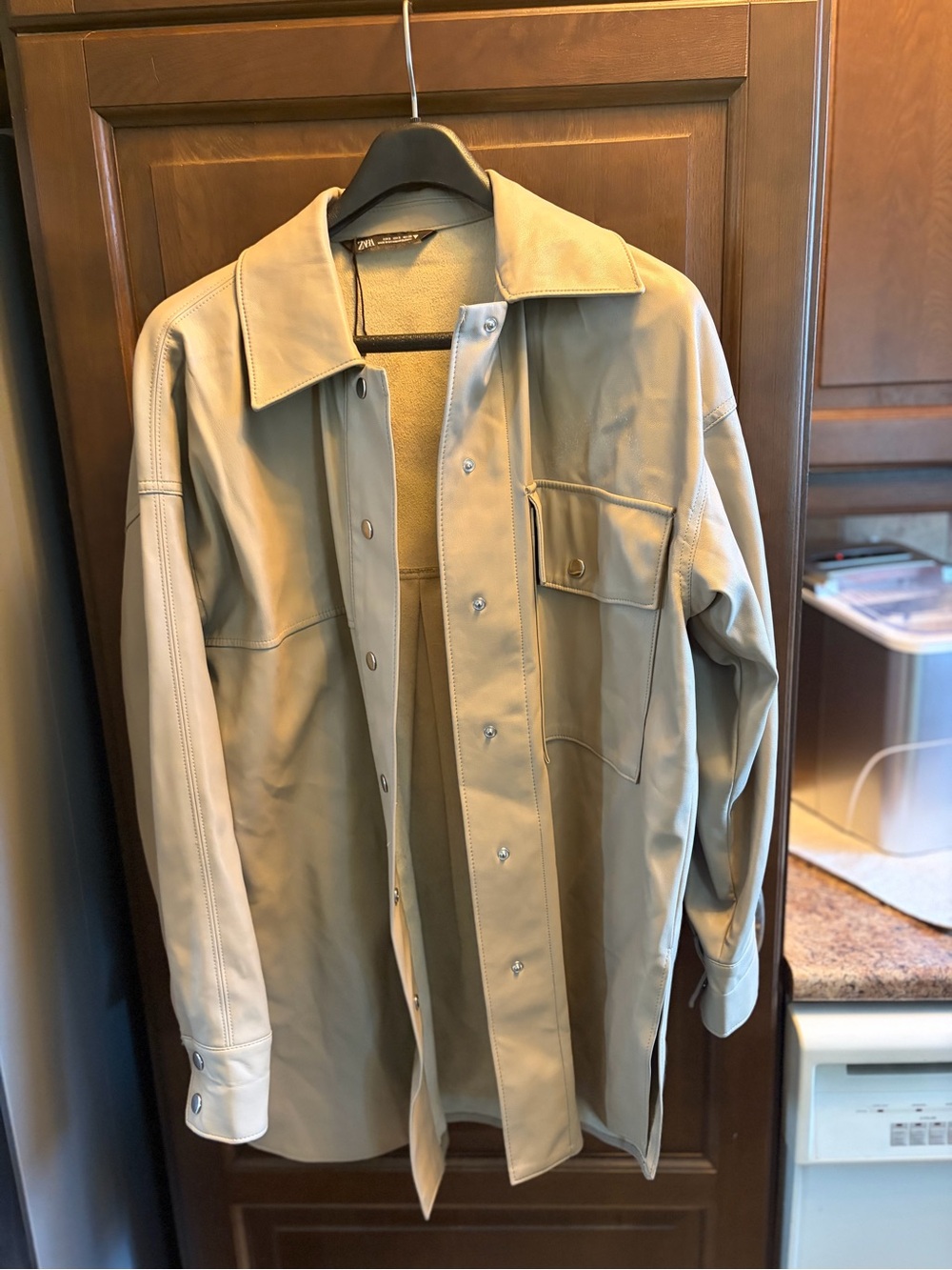 H&M Beige Button-Front Shirt Jacket